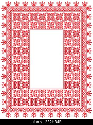 Nationales Pixelmuster. Traditionelles Ethno-Muster zur Stickerei mit rotem Faden, helles und modisches Muster. Stock Vektor