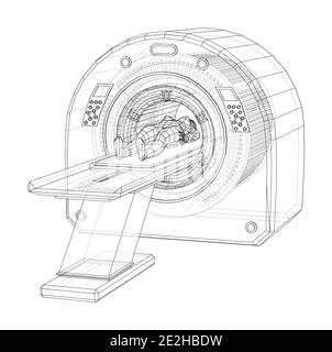 Patientin, die auf einem CT- oder MRI-Scan liegt. Vektor Stock Vektor