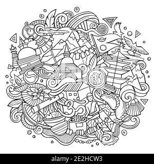 Nepal handgezeichnete Karikatur Kritzeleien Illustration. Stock Vektor
