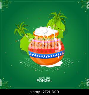 Abbildung: Happy Pongal Urlaub Harvest Festival von Tamil Nadu, Südindien gruss Hintergründe Stock Vektor