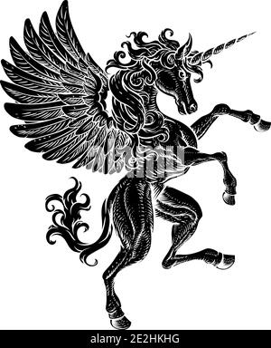 Pegasus Einhorn Aufzucht Grassierende Crest Wings Horse Stock Vektor