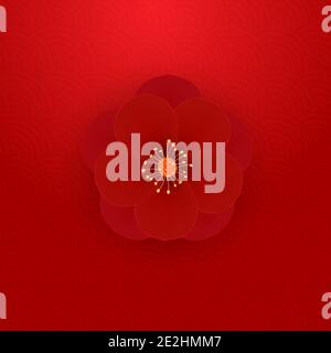 Realistisches 3d-Symbol für rote Blume. Vektorgrafik Stock Vektor