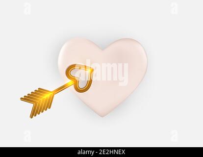 Herz mit dem goldenen Pfeil des Amor. Realistisches 3d-Designelement. Vektorgrafik Stock Vektor