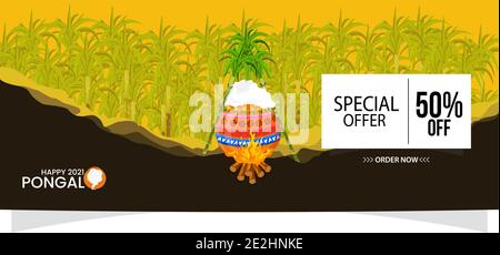 Illustration von Happy Pongal Verkauf Hintergrund. Kann für Shopping-Verkauf, Promo-Poster, Stock Vektor