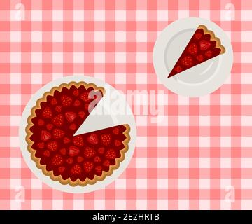 Kuchen und mit Erdbeermarmelade auf dem Teller besteck. Flacher Cartoon-Stil. Vektorgrafik Stock Vektor