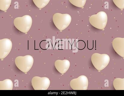 Valentinstag Grußkarte mit goldenen Ballons. Happy Valentines Tag Poster Hintergrund, Vektor-Illustration Stock Vektor