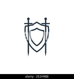 Krieger mit Schwert und Schild Umriss Vektor-Symbol. Dünne Linie schwarzen Krieger mit Schwert und Schild Symbol, flache Vektor einfache Element Illustration von ed Stock Vektor