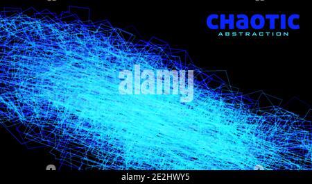 Chaotische Abstraktion durch dünne blaue verwickelte Linien auf schwarzem Hintergrund. Komplizierte Vektorgrafik Struktur. Futuristisches Design Stock Vektor