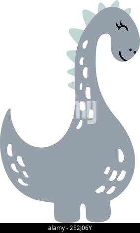 Kleiner niedlicher Dinosaurier. Vektor skandinavische Illustration für die Färbung Zeichnung Bild Cartoon. Kinder Dino Bild isoliert auf weiß. Baby Monster Reptil für Stock Vektor