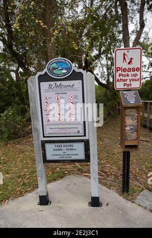 Mullet Creek Park Rules, Safey Harbor, Florida Stockfoto