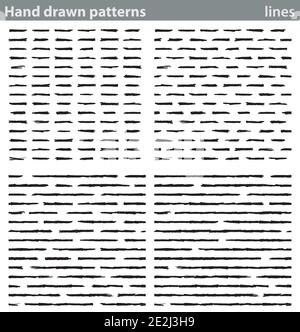 Vier nahtlose Muster mit von Hand gezeichneten Linien. Stock Vektor