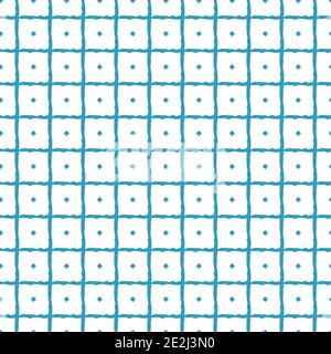 Blau und weiß einfach wiederholen nahtlose Muster. Die Zeichnung besteht aus groben Quadraten und kleinen quadratischen innen Stock Vektor