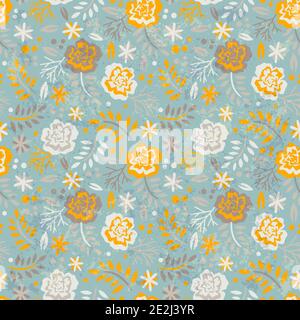 Trendy Nahtloses Blumenmuster im handgezeichneten Stil. Ditsy wiederholt Textil-und Tapete Hintergrund für Jungen und Mädchen Stock Vektor