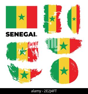 senegalesische Flagge. Die Nationalflagge von senegal auf einer Stange. Stock Vektor