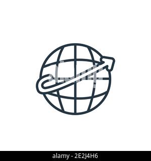 Pfeil auf dem Vektorsymbol für die Umrandung des Globus. Dünne Linie schwarzen Pfeil auf Globus Symbol, flache Vektor einfache Element Illustration aus editierbaren Karten und Flaggen Konzept Stock Vektor