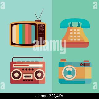Bündel von vier Retro-Geräte-Symbole Stock Vektor