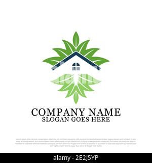 Green Leaf House Logo Design Vektor, Immobilien Gebäude Logo Inspiration Stock Vektor