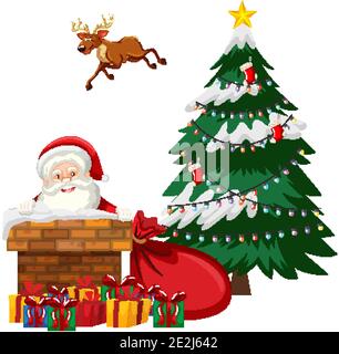 Santa Claus setzt sich in Schornstein Illustration Stock Vektor