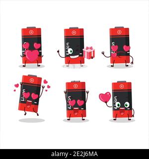 Li-Ion-Batterie Cartoon-Charakter mit Liebe niedlichen Emoticon. Vektorgrafik Stock Vektor