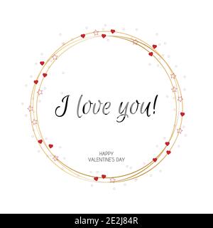 Valentinstag Grußkarte mit roten Herzen, Sterne confeti. Ich liebe dich rund goldenen Rahmen, Vektor-Illustration Stock Vektor