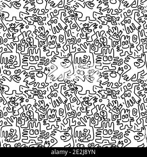 Nette Aliens Monster Doodle nahtlose Muster. Vektorgrafik Skizze Stock Vektor