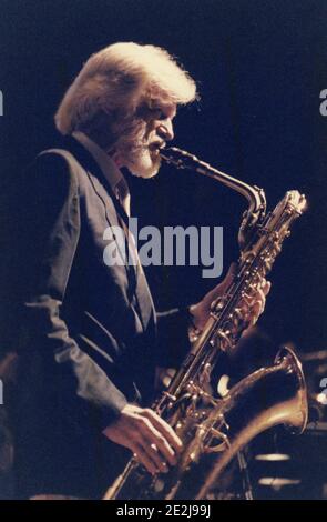 Gerry Mulligan, Capital Radio Jazz Festival, Knebworth House, Knebworth, Herts, 1982. Stockfoto