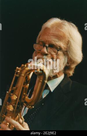 Gerry Mulligan, Capital Radio Jazz Festival, Knebworth House, Knebworth, Herts, 1982. Stockfoto