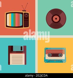 Bündel von vier Retro-Geräte-Set-Symbole Stock Vektor