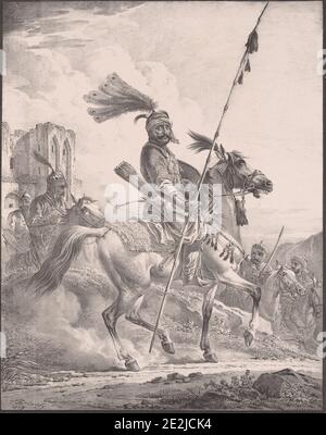 Kurde in militärischer Rüstung zu Pferd, 1819. Stockfoto