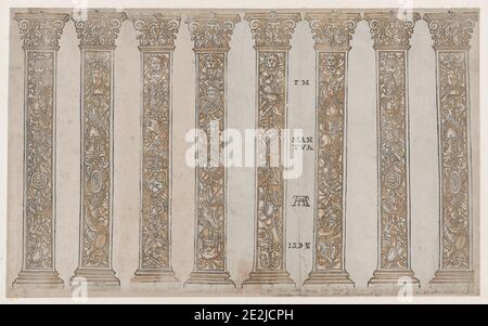 Sechs korinthische Pilaster für den Triumph, aus dem Triumph Julius Caesars, 1598. Stockfoto