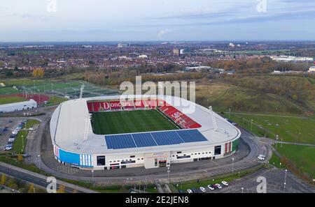 Eine Luftaufnahme des Keepmoat-Stadions, der Heimat des Doncaster Rovers Football Club Copyright 2020 © Sam Bagnall Stockfoto