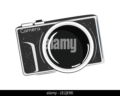 Vintage Foto Kamera Vektor Skizze Illustration isoliert auf weißem Hintergrund. Stock Vektor