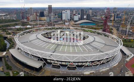 Eine Luftaufnahme des London Stadions, Heimstadion von West Ham United Copyright 2020 © Sam Bagnall Stockfoto