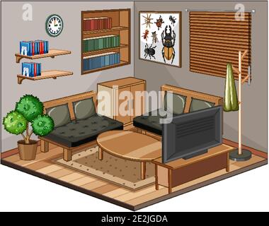 Wohnzimmer-Interieur mit Möbel Illustration Stock Vektor