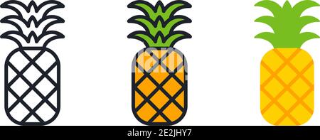 Ananas-Ikone. Lineare Farbsymbol, Kontur, Form, Kontur. Dünne Linie. Modernes, minimalistisches Design. Vektorset. Illustrationen von Früchten Stock Vektor