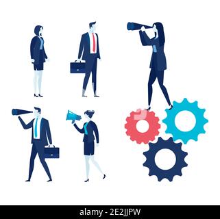 Elegante Geschäftsleute und Set Work Icons Stock Vektor