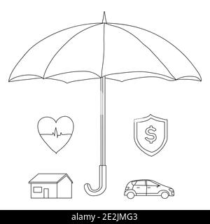 Versicherung flach Design Vektor-Konzept umfasst Leben, zu Hause und Kfz-Versicherung Stock Vektor