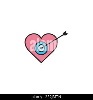 Herz lineal Farbe Symbol mit Ziel. Liebe Symbol. Einfaches Design bearbeitbar. Vektor der Designvorlage Stock Vektor