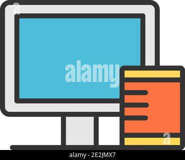 Flaches Vektorsymbol für Computer-Desktop und Systemeinheit Stock Vektor