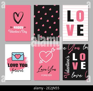 Valentinstag Grußkarten mit Herzen und Symbol Dekoration für Einladung, Flyer, Poster, Tag, Banner. Stock Vektor