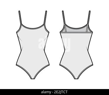 Body aus Baumwoll-Jersey, technische Mode-Illustration mit taillierter Body, ärmellos. Flach außen Cami Bekleidungsschablone vorne, hinten, graue Farbe. Damen Herren Unisex TOP CAD Mockup. Stock Vektor