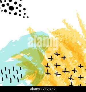 Abstrakter Hintergrund mit bunten Pinselstrichen und schwarzen Linien. Speicherplatz kopieren. Vektor-Illustration, flaches Design Stock Vektor