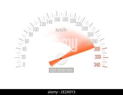 Tachometer mit rotem Pfeil, der die Skala abkehrt, isoliert auf weißem Hintergrund, Vektor. Stock Vektor