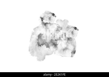 Grau schwarz isoliert Aquarell handgezeichnet Papier Textur Fleck auf weißem Hintergrund für Text-Design, Web, Label. Abstrakte Aquarelle dunkle Farbe Farbe Farbe str Stockfoto