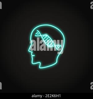 Gentest Konzept Neon-Symbol in Linie Stil. Glänzende medizinische Konzept Symbol mit menschlichen Profil Silhouette auf dunklem Hintergrund. Stock Vektor