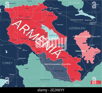Armenien Land detaillierte editierbare Karte mit Städten und Städten, Straßen und Eisenbahnen. Vector EPS-10-Datei Stock Vektor