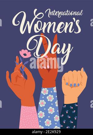 Die Hand der Frau mit erhobener Faust. Power Für Mädchen. Feminismus Konzept. Realistische Stil Vektor-Illustration in rosa Pastell Goth Farben isoliert auf weiß. Stock Vektor