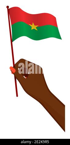 Weibliche Hand hält sanft kleine Flagge von Burkina Faso. Design-Element Urlaub. Cartoon-Vektor auf weißem Hintergrund Stock Vektor