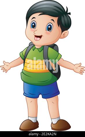 Vektor-Illustration von Happy Boy Cartoon mit einem Rucksack Stock Vektor