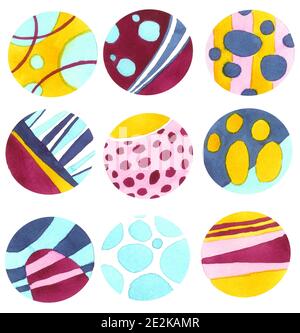 Illustration botanische Muster, Set mit Blumen, Ornament, abstrakter Hintergrund Aquarell Farbe Stockfoto
